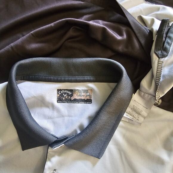 CALLAWAY Golf Short Sleeve Polo SHIRT Black Gray Blue Stripe Men's size XL - Picture 3 of 5